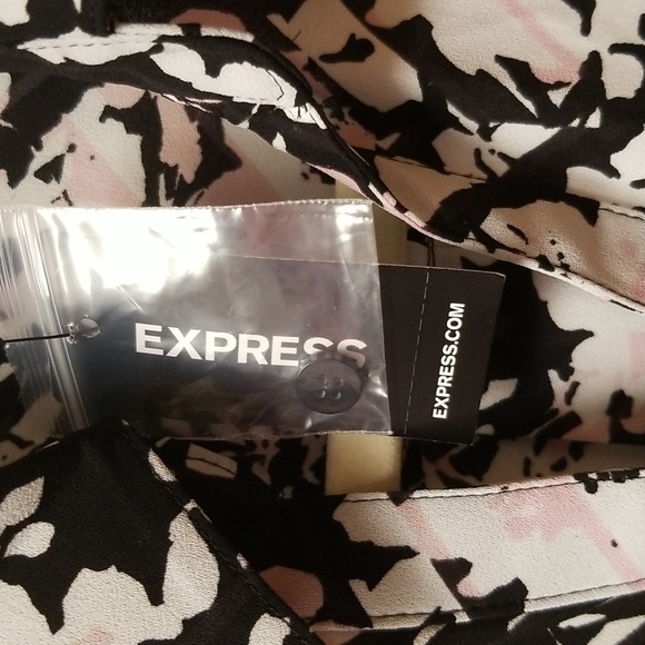 Express Floral Black Pink Convertible Tie Portofino Shirt Small New - Picture 3 of 6